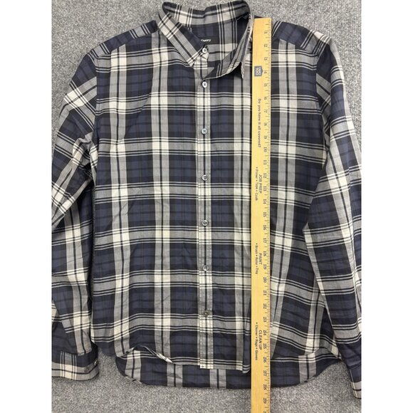 Theory Shirt Mens Large Blue Gray Plaid Button Front Long Sleeve Cotton - Picture 4 of 8